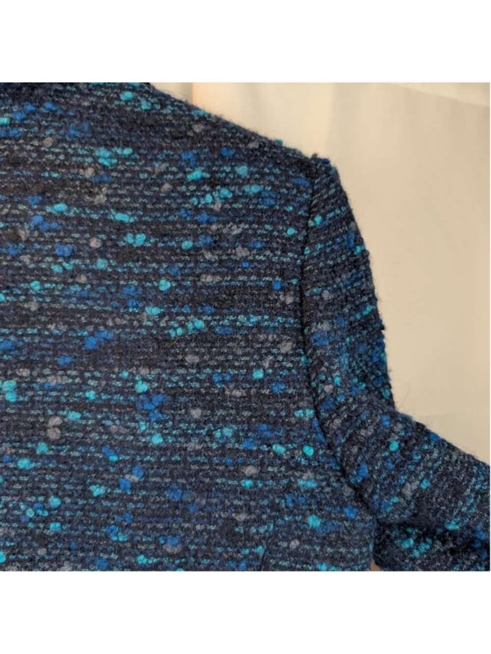 Judith And Charles Women's Blue Tweed Jacket with Black Lapel Size 10(fits small